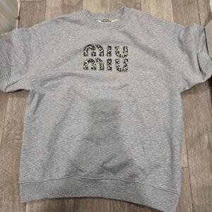 Miu Miu Light Gray Embellished Logo Crewneck